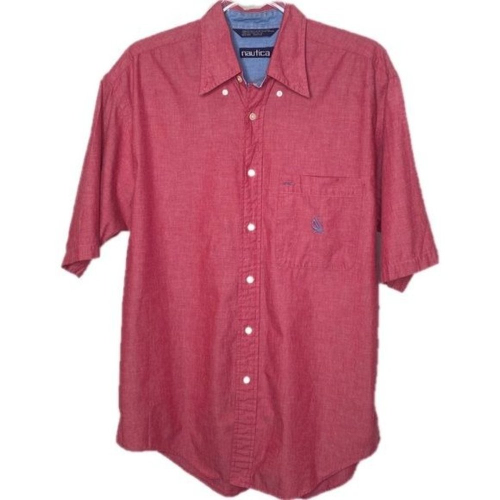 Vintage Nautica Mens Button-down Short Sleeve Casual Shirt Size M - Picture 2 of 7